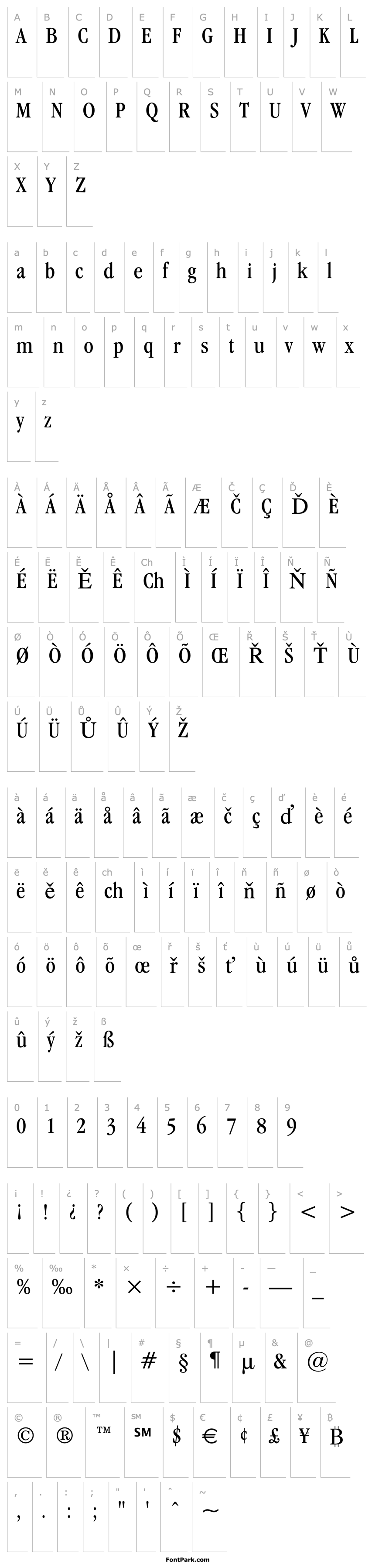 Přehled Garamond ITC Book Condensed BT