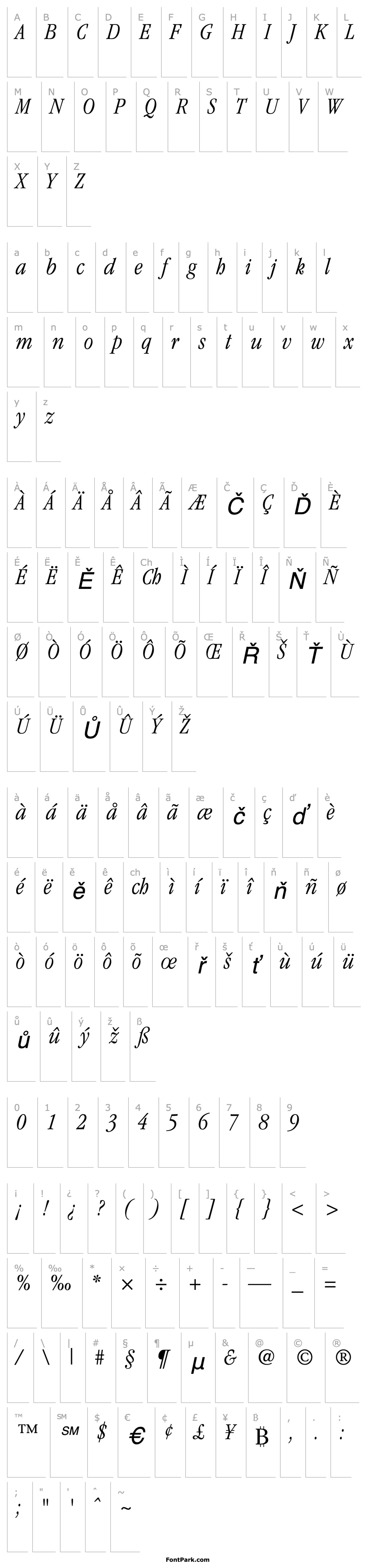 Overview Garamond Light Condensed SSi Light Condensed Italic