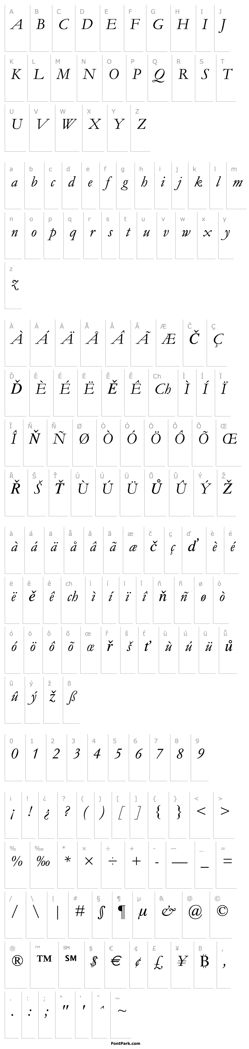 Přehled Garamond MT Italic