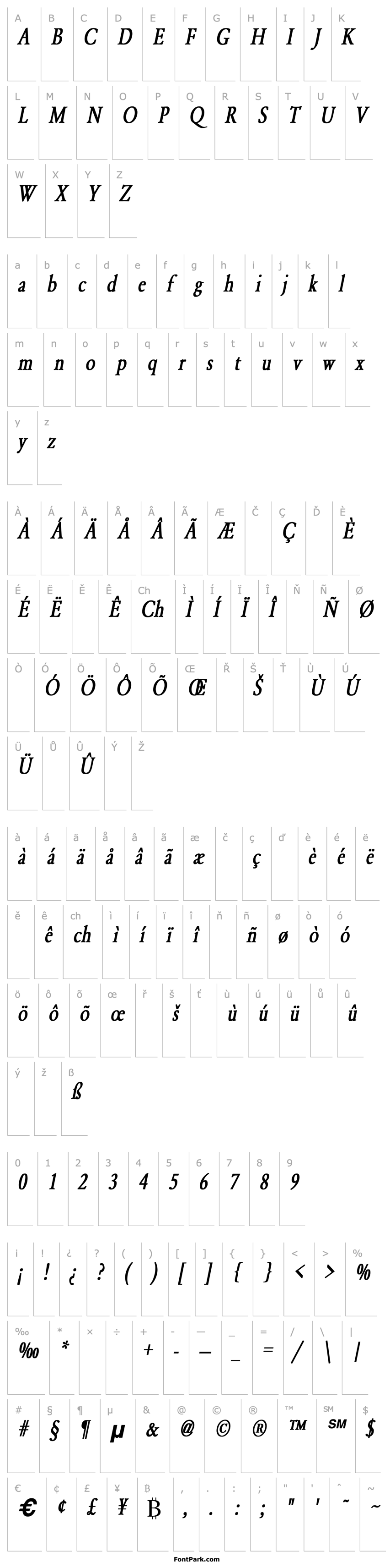 Přehled Garamond-Normal Condensed Bold Italic