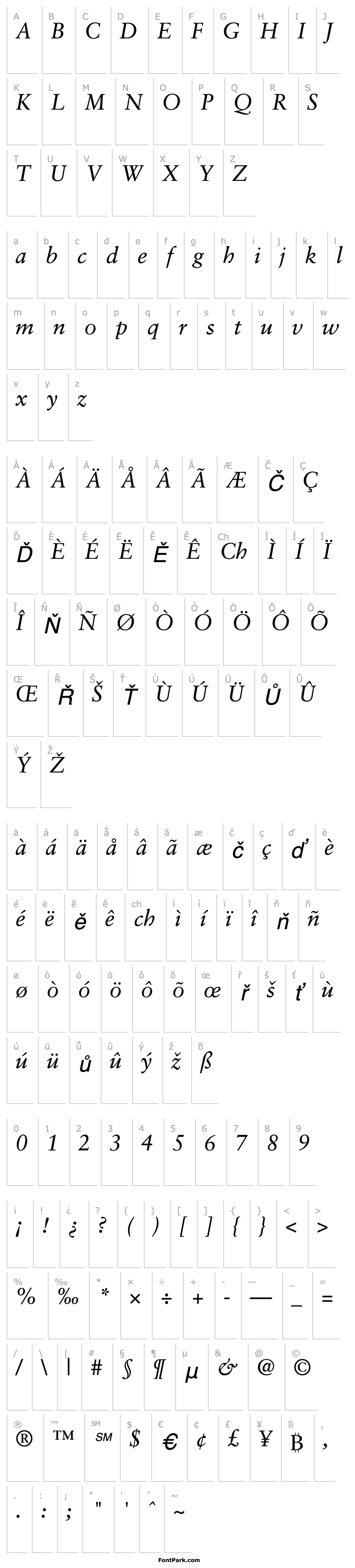 Přehled Garamond Retrospective SSi Italic