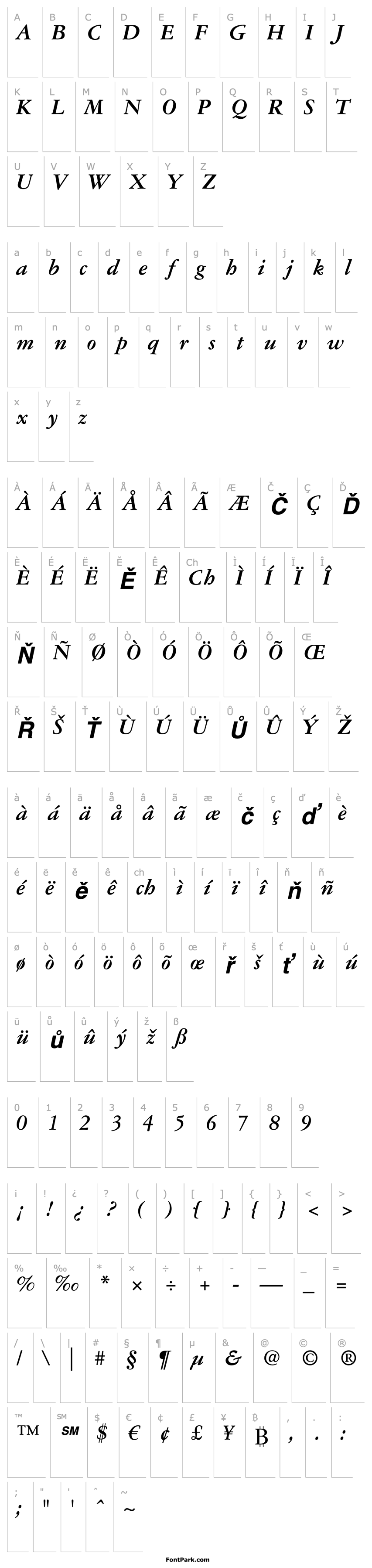 Overview Garamond3LTStd-BoldItalic