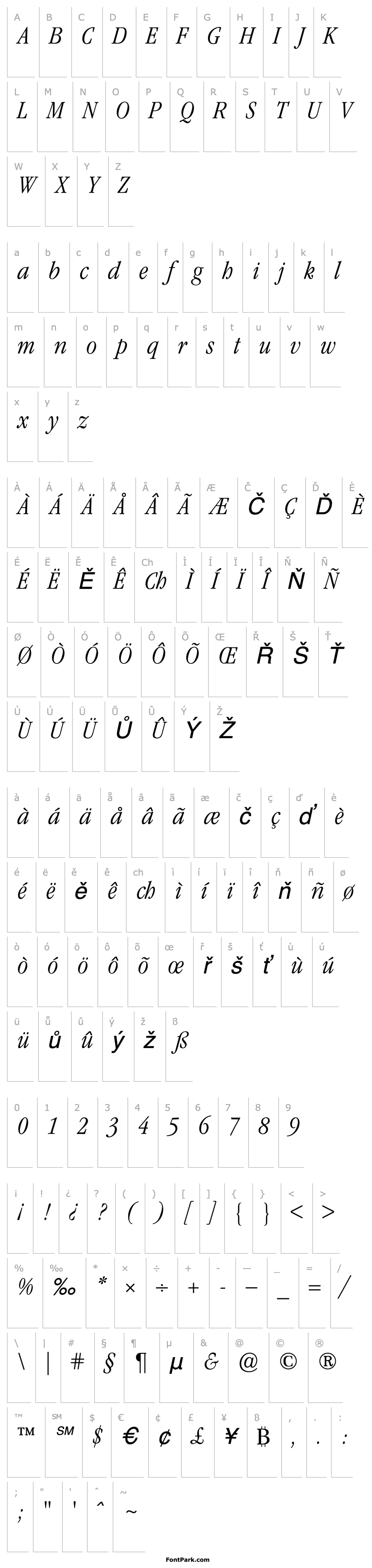 Overview GaramondITCCondensedBQ-LightItalic