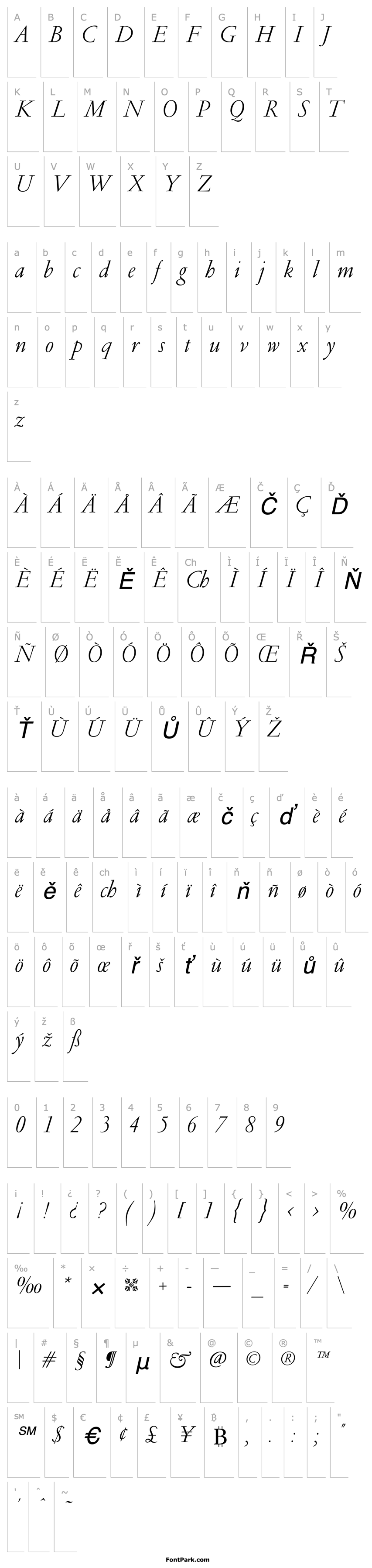 Overview GaramondLight-Italic