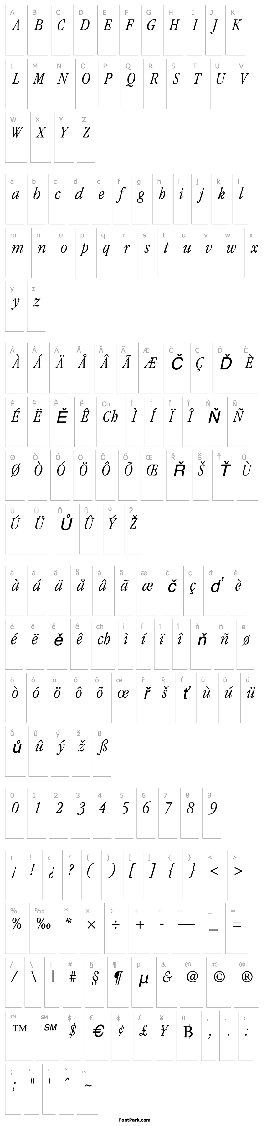 Overview GaramondLightCondSSK Italic