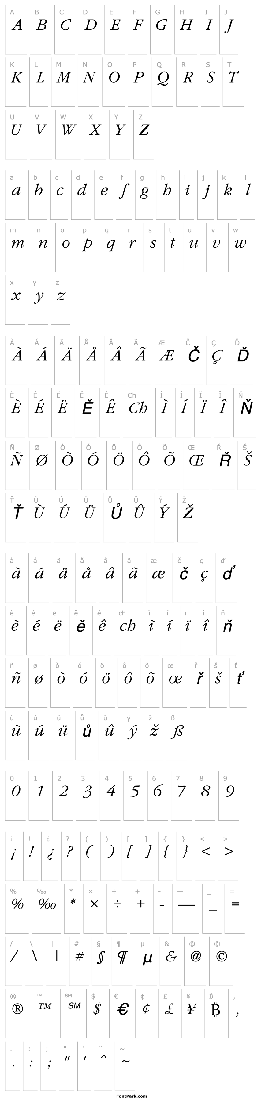 Přehled GaramondLightSSK Italic