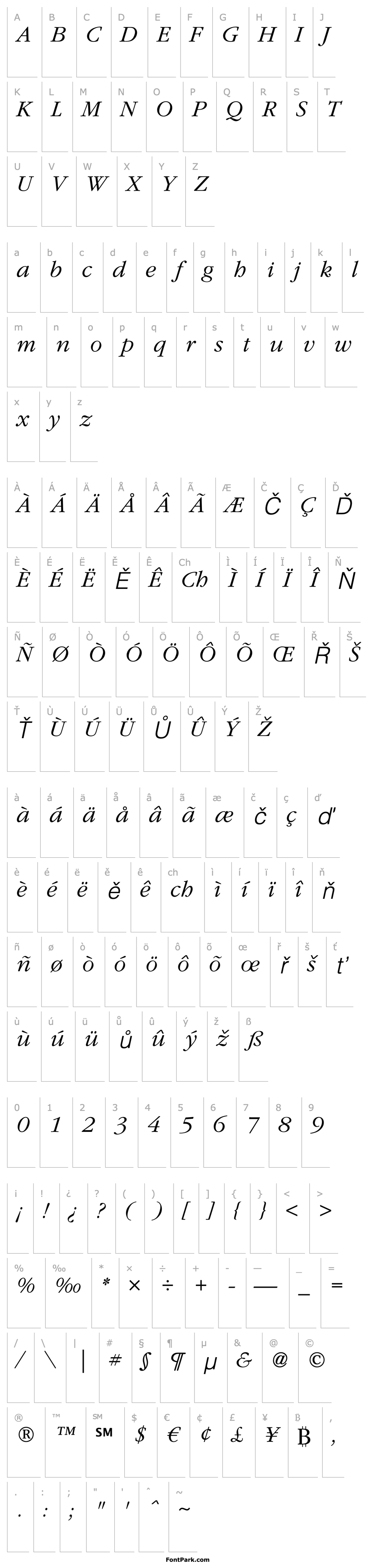 Overview GaramondLT-LightItalic