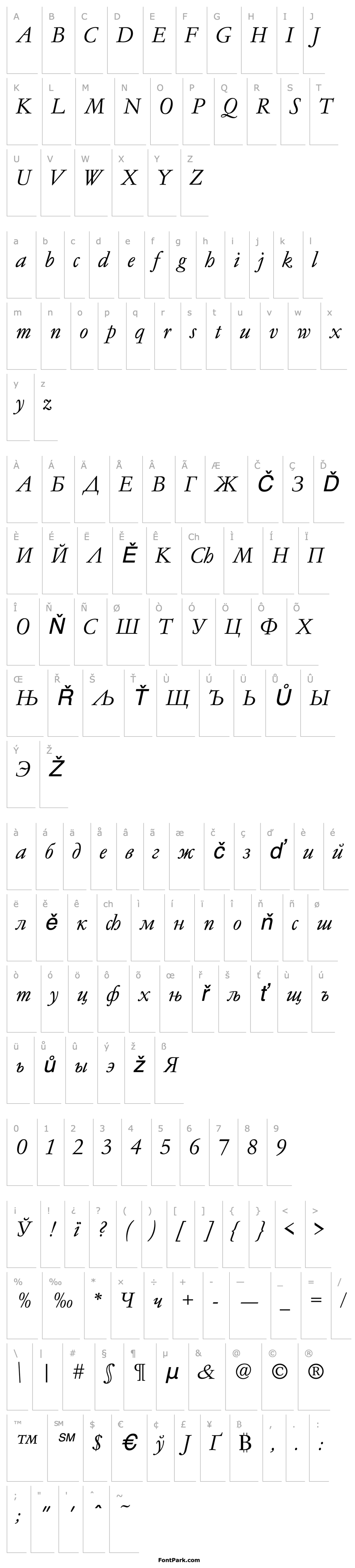 Overview GaramondNo4CyrTCYLig Italic