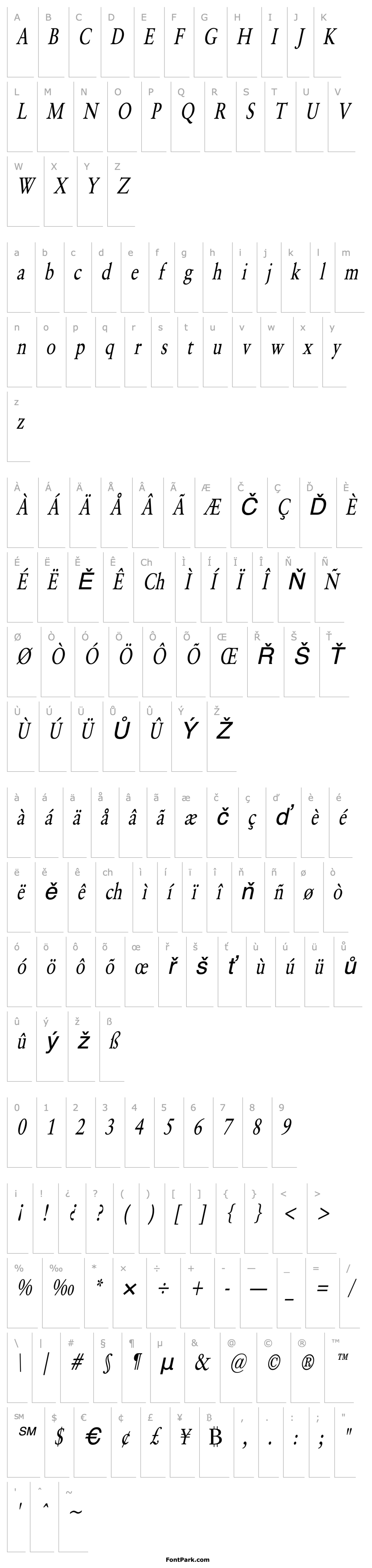 Přehled Garrick Thin Italic