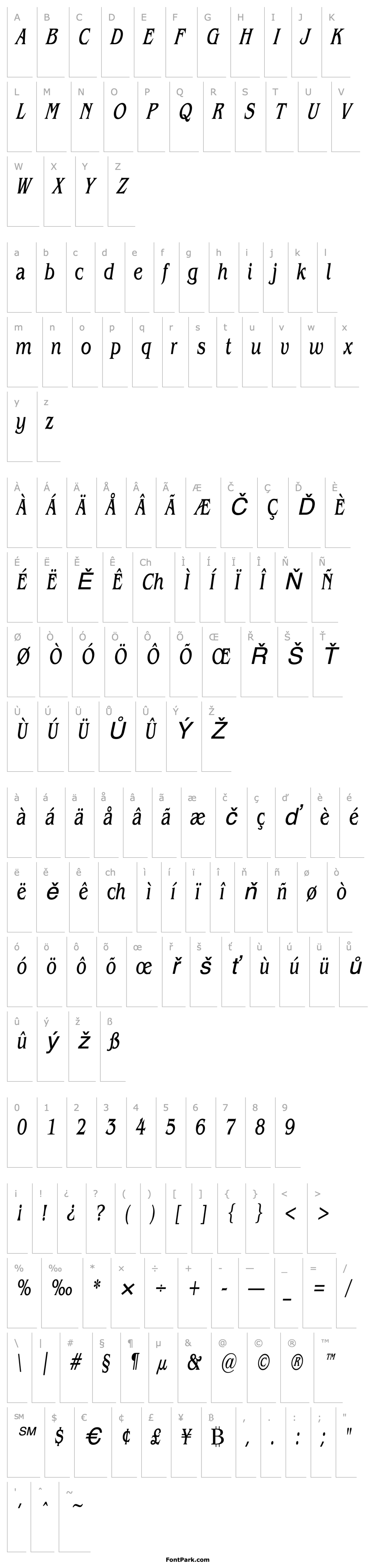 Přehled GazetteCondensed Italic