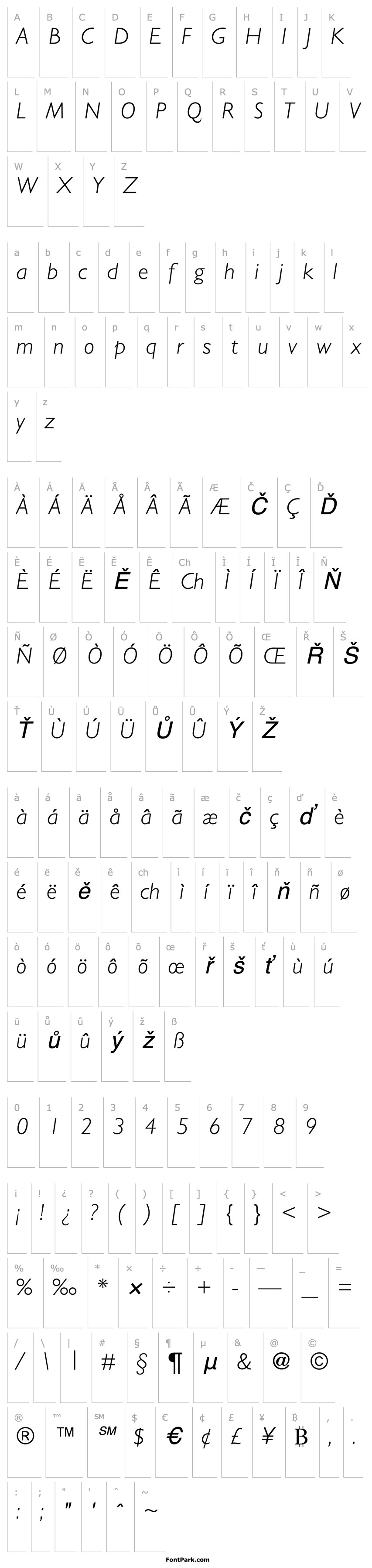 Overview GentleSansLightItalic