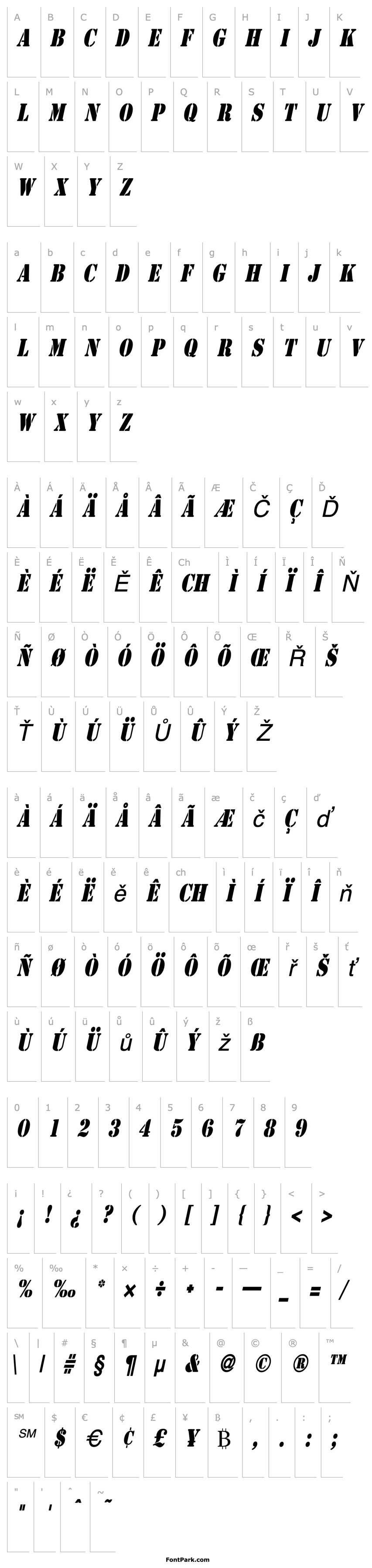 Přehled GI Stencil-Condensed Italic