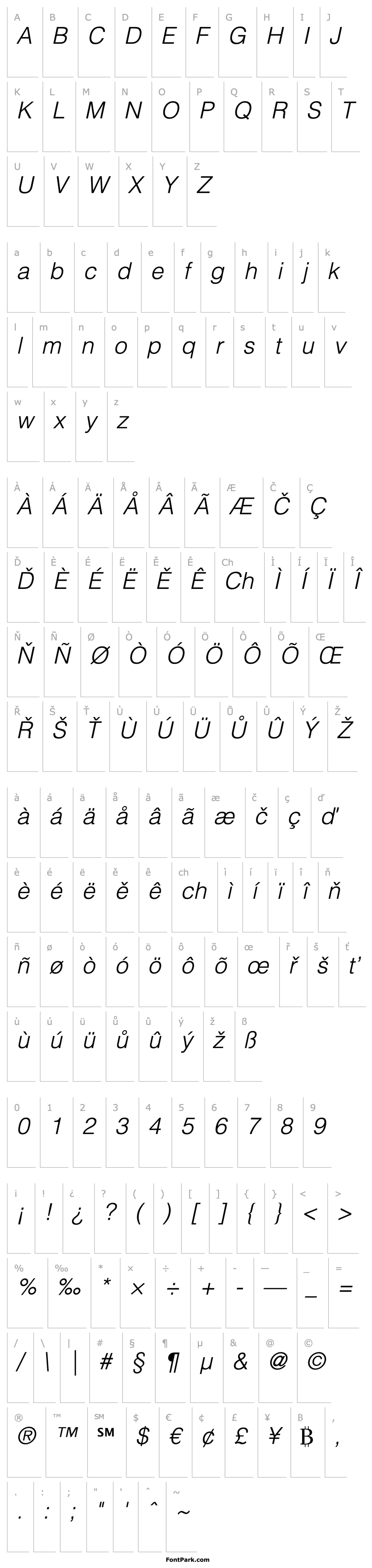 Overview Gill Sans Euro MT Light Italic