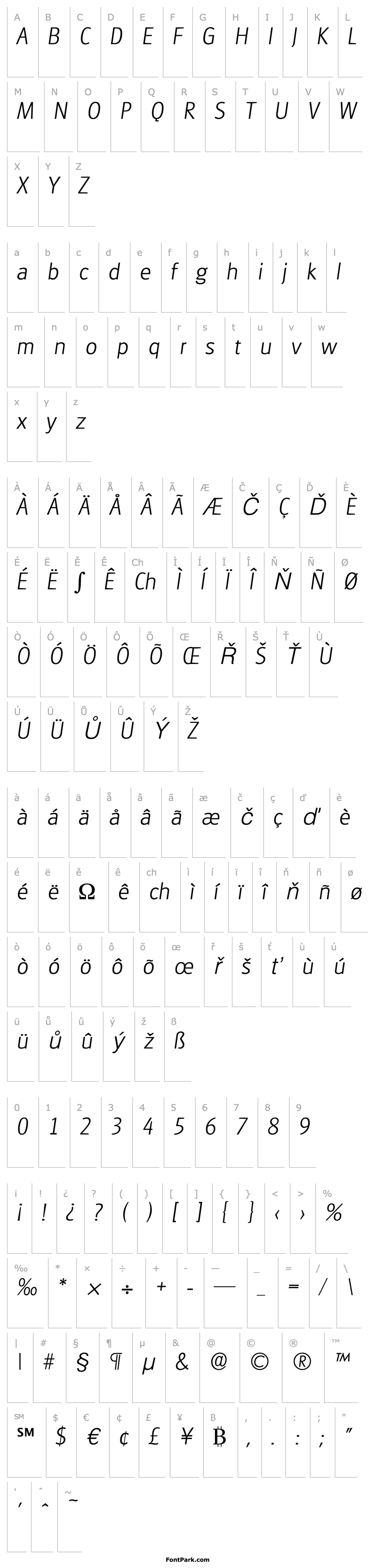 Přehled Glasgow-Serial-ExtraLight-RegularItalic