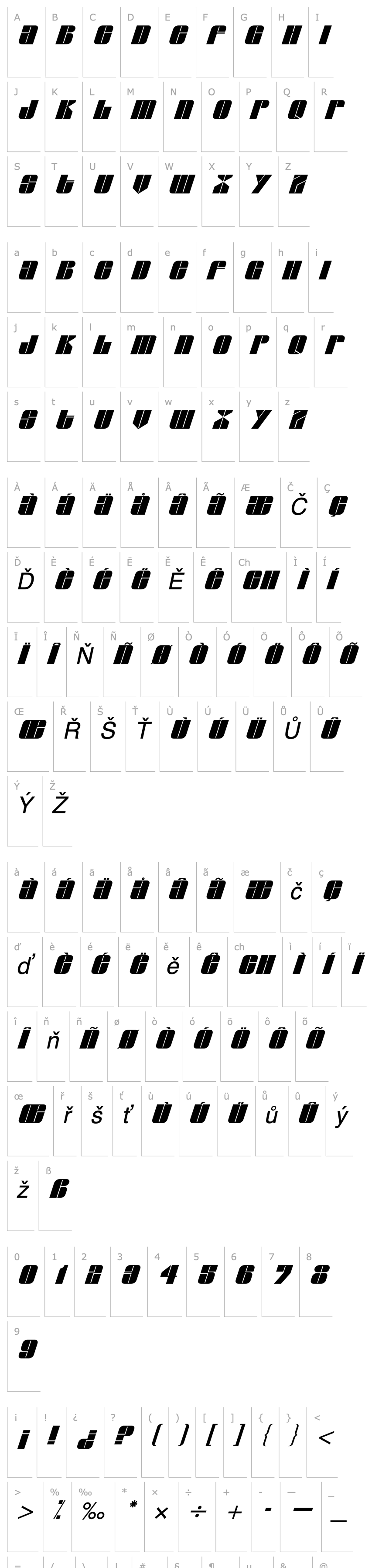 Overview GlyphicSeriesItalic