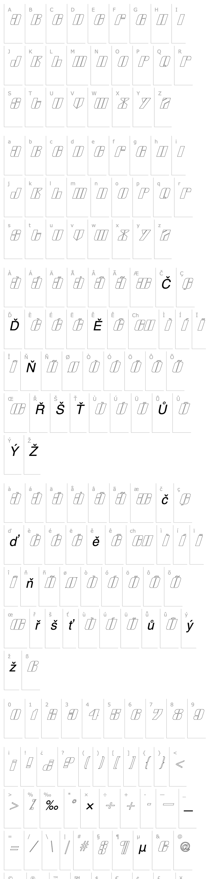 Overview GlyphicSeriesOutlineItalic