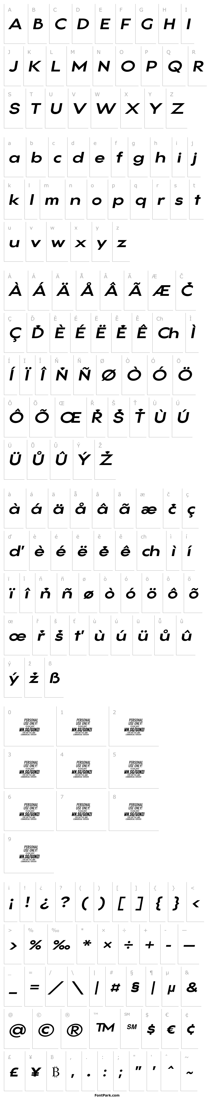Přehled Gonzi Expanded PERSONAL USE Bold Italic
