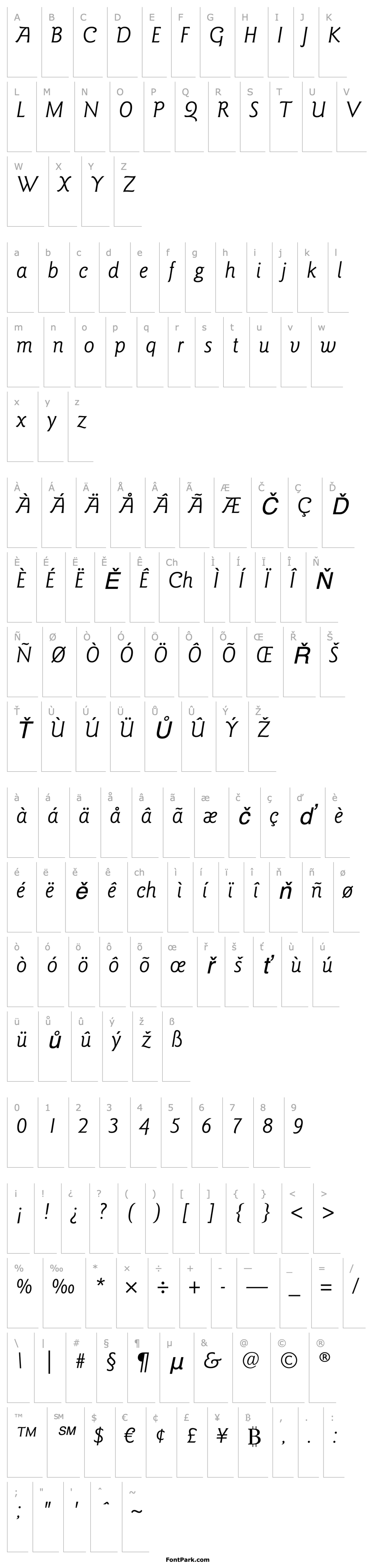 Overview GoudySansLT-BookItalic