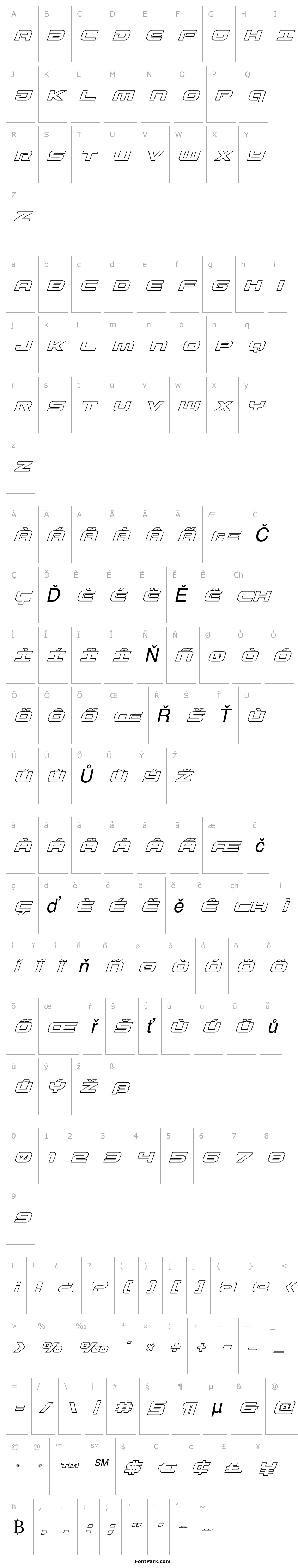 Přehled Gunship Outline Italic