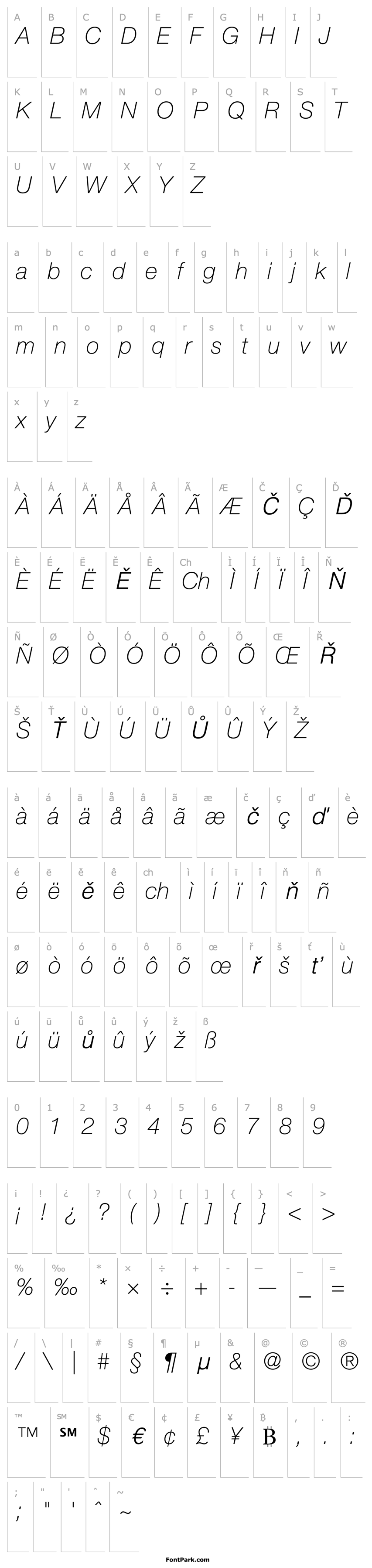 Overview HelveticaNeue-ThinItalic