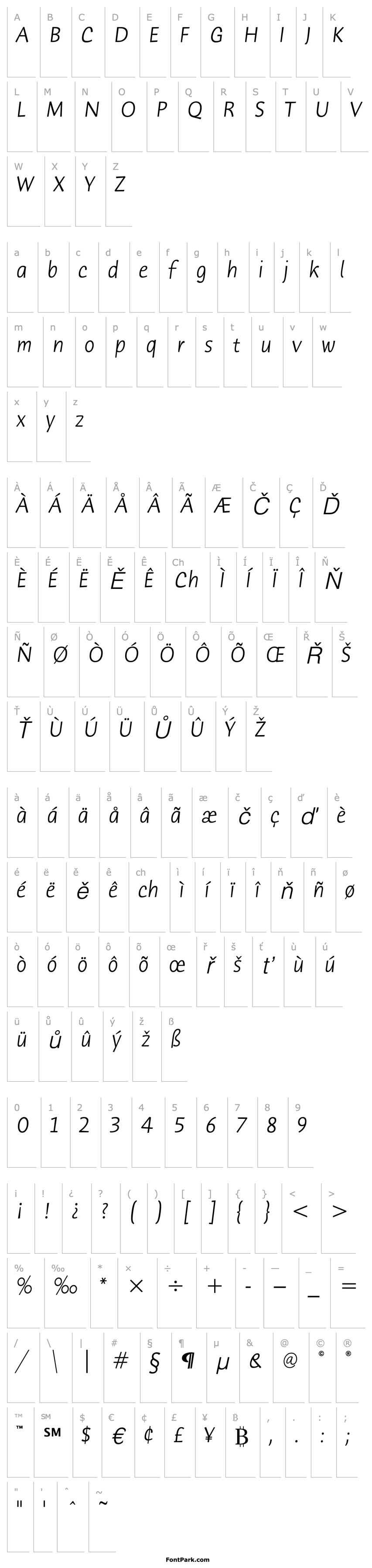 Overview HumanaSansITC-LightItalic