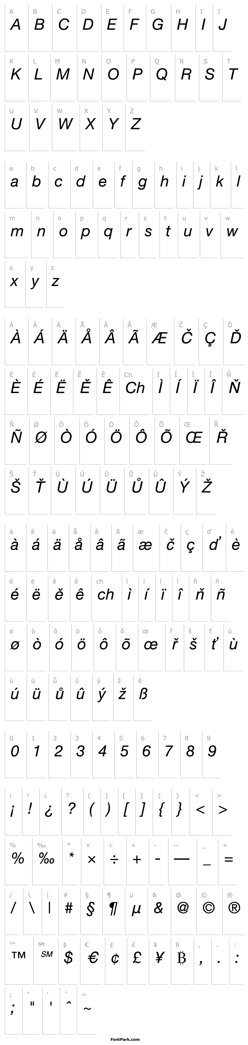 Overview HelveticaNeue-Italic