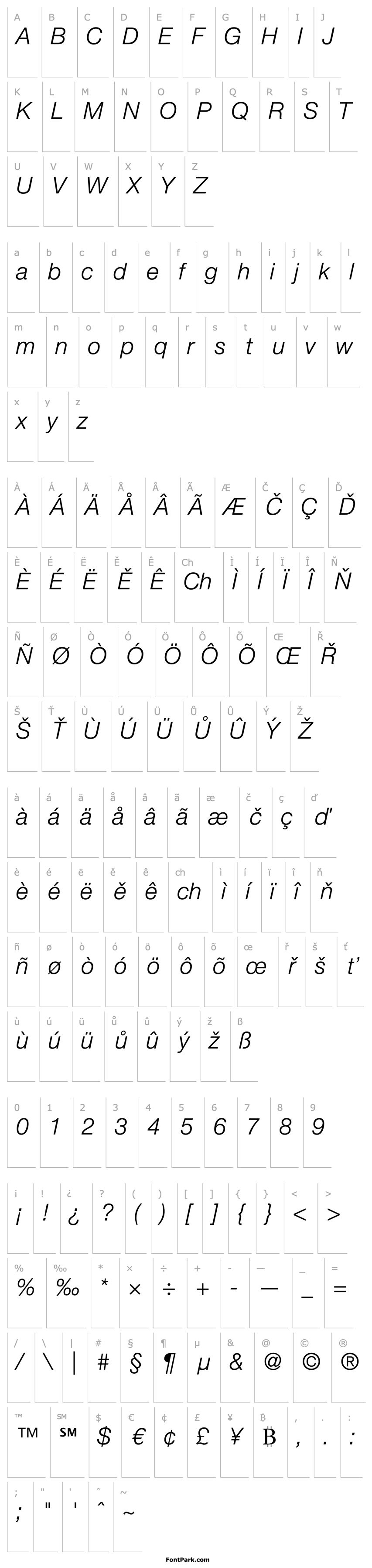 Overview HelveticaNeue-LightItalic