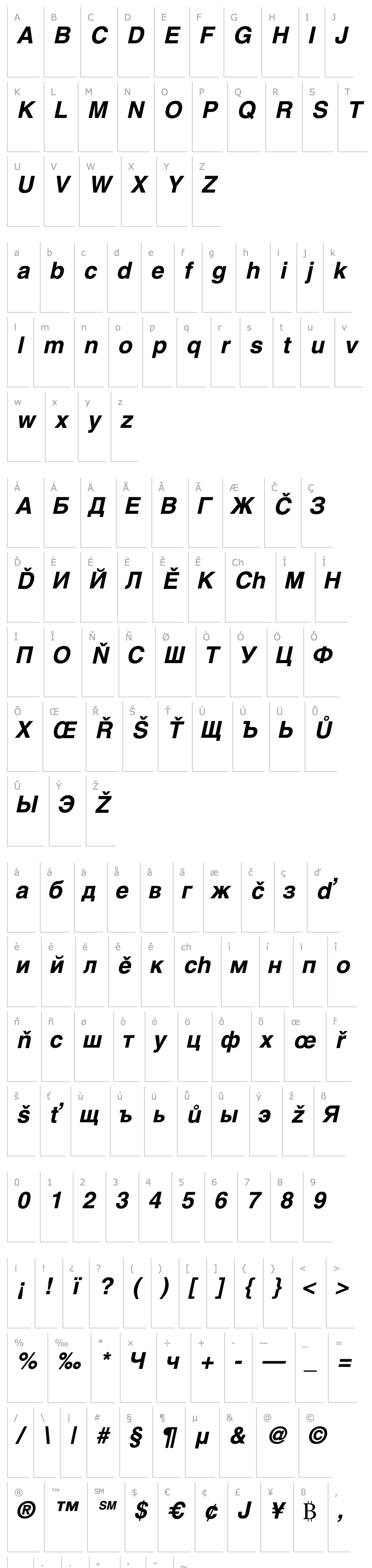 Přehled Helvetica Cyrillic Bold Oblique