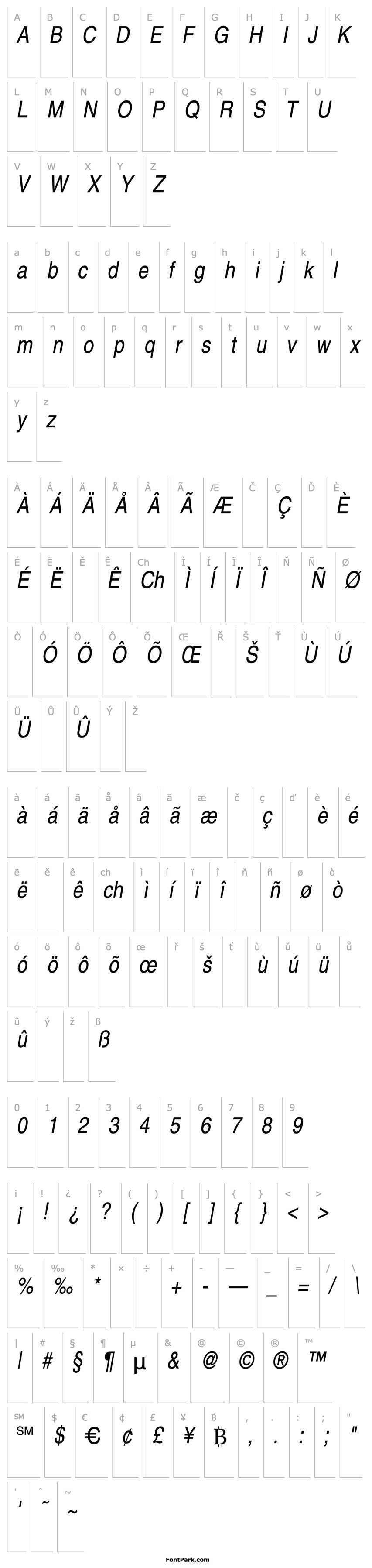 Přehled Helvetica-Narrow-Oblique