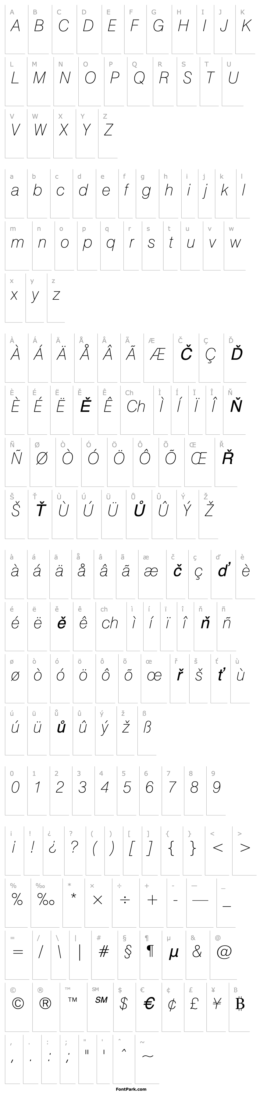 Přehled HalvettThin Italic