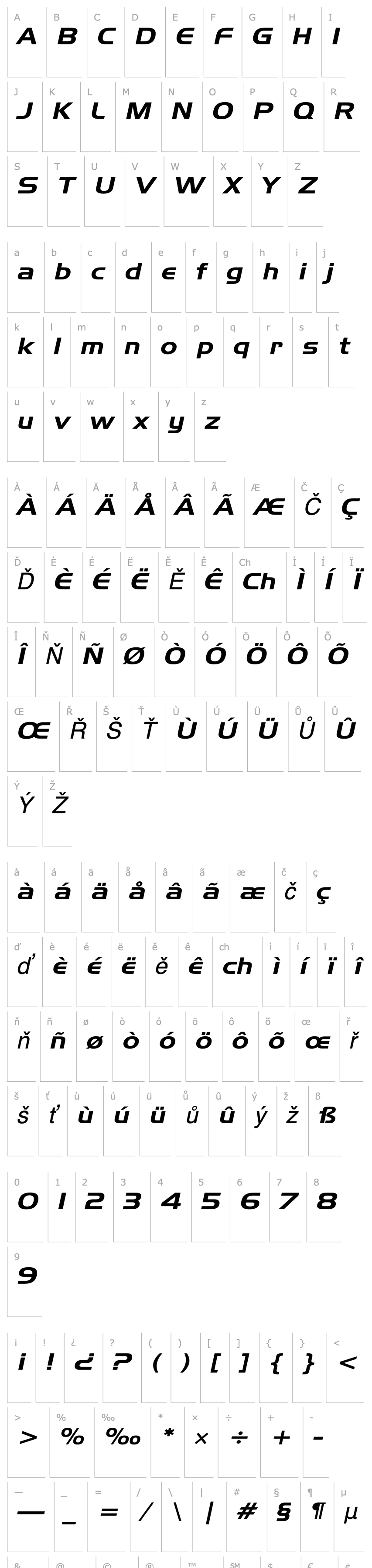 Přehled Hanzel Wide Italic