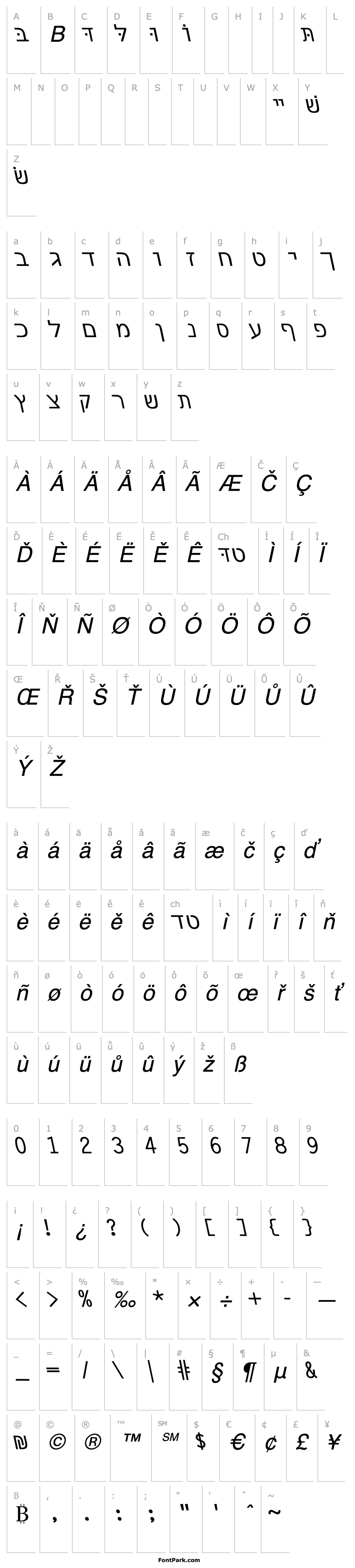 Přehled Hebrew7SSK Italic