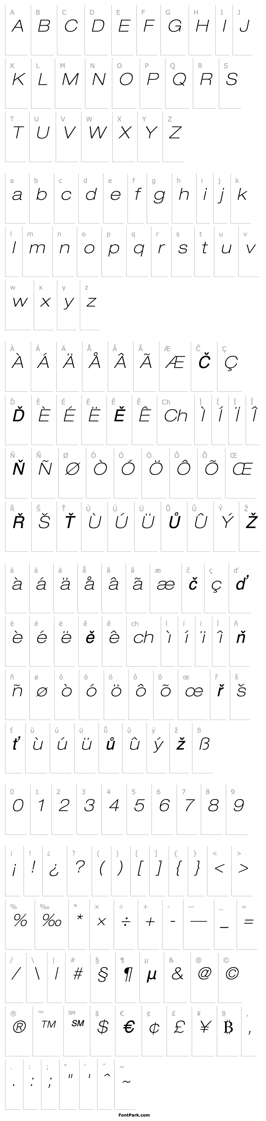 Overview Helvetica 33 Thin Extended Oblique