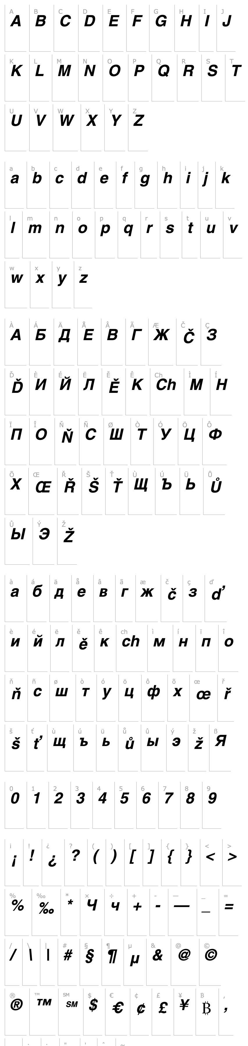 Přehled Helvetica Bold Italic