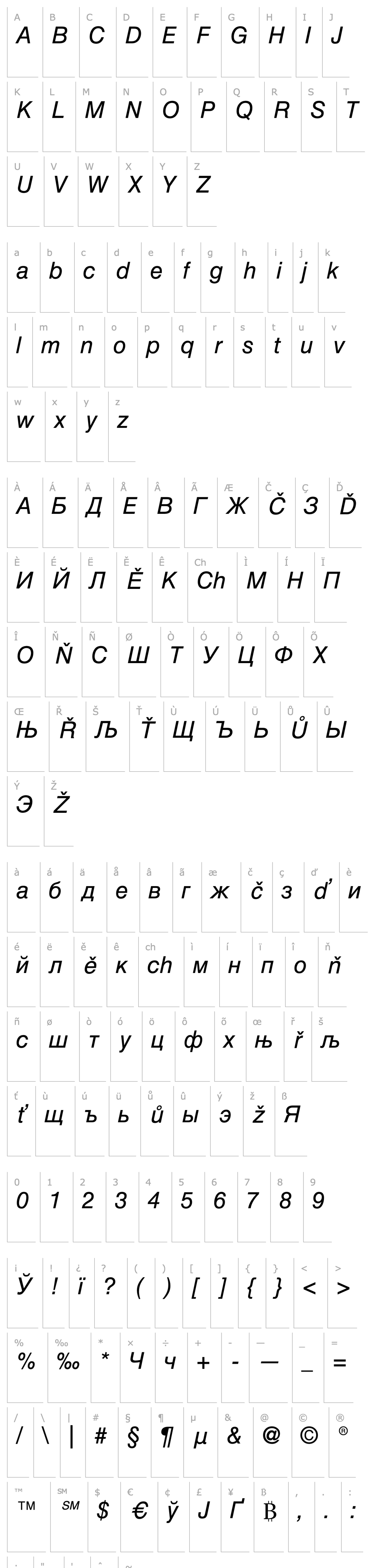 Overview Helvetica Cyrillic Inclined