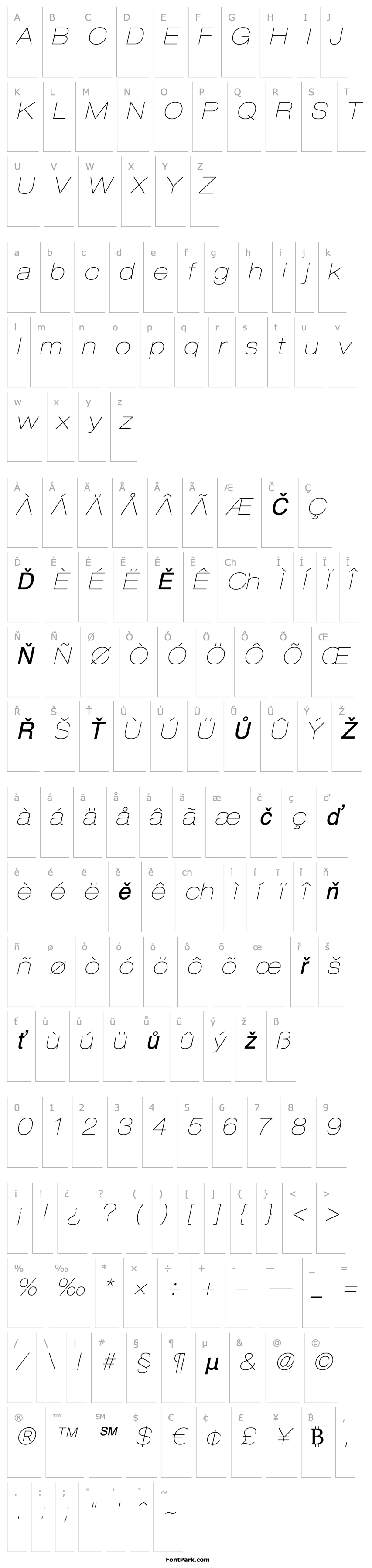 Overview Helvetica LT 23 Ultra Light Extended Oblique