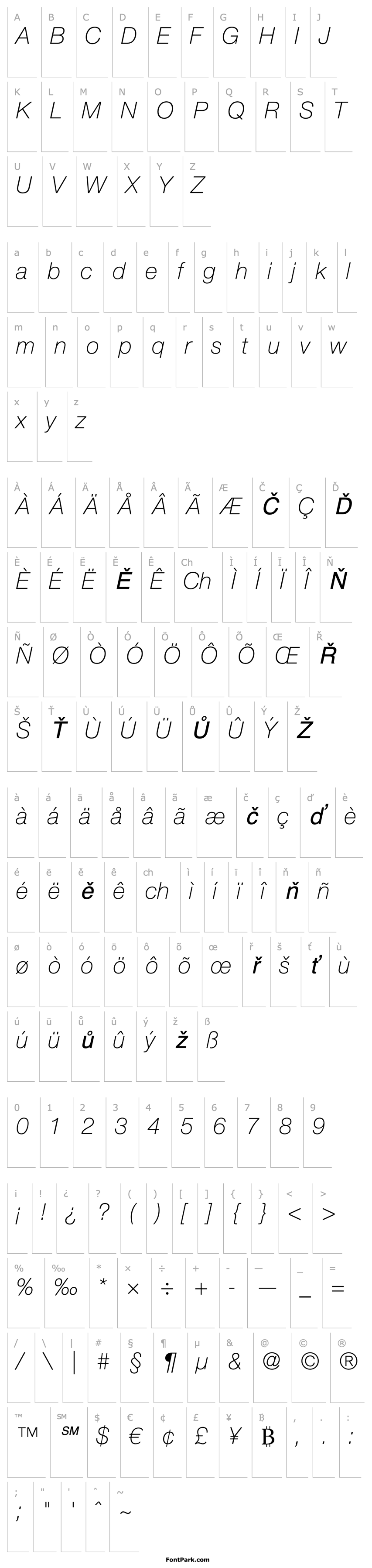 Overview Helvetica LT 36 Thin Italic