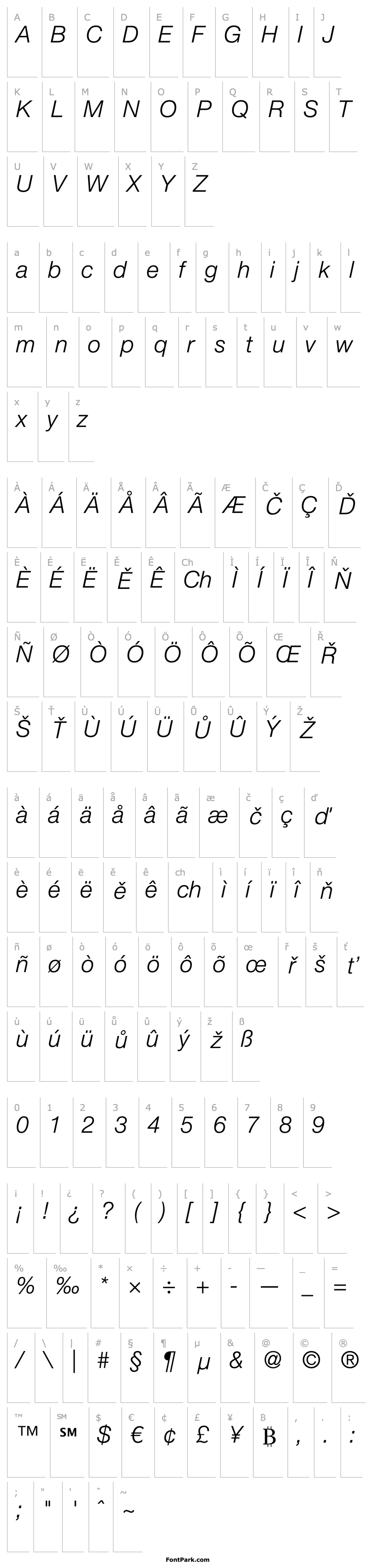 Přehled Helvetica LT 46 Light Italic