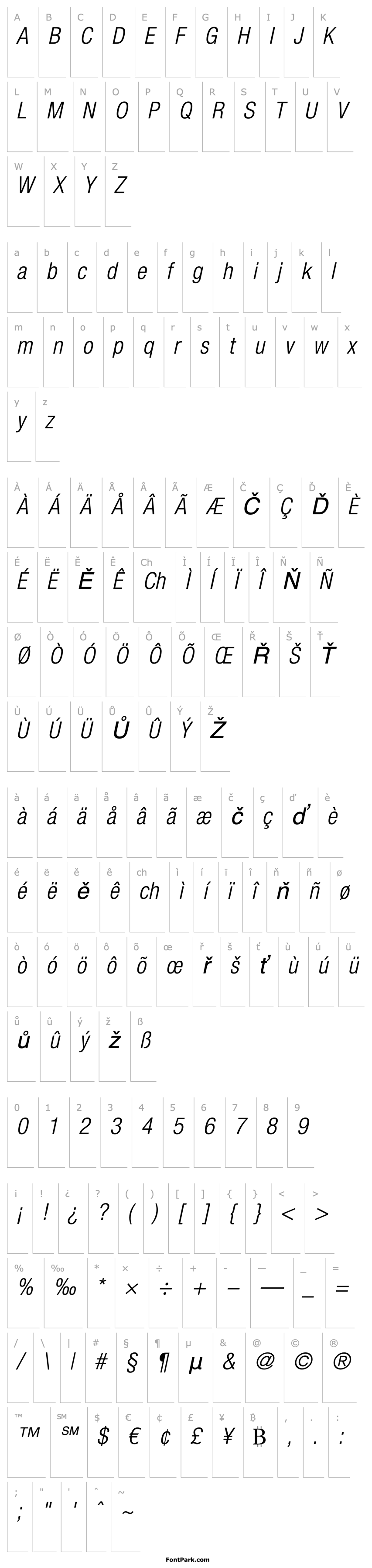 Overview Helvetica LT 47 Light Condensed Oblique