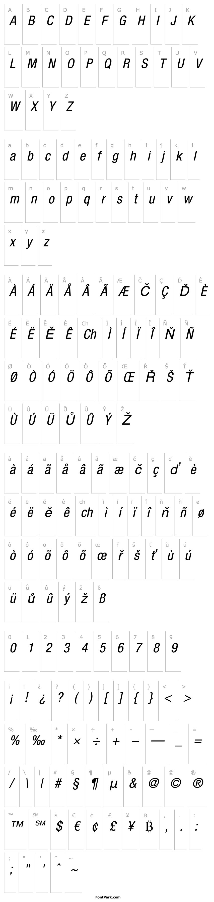 Overview Helvetica LT 57 Condensed Oblique