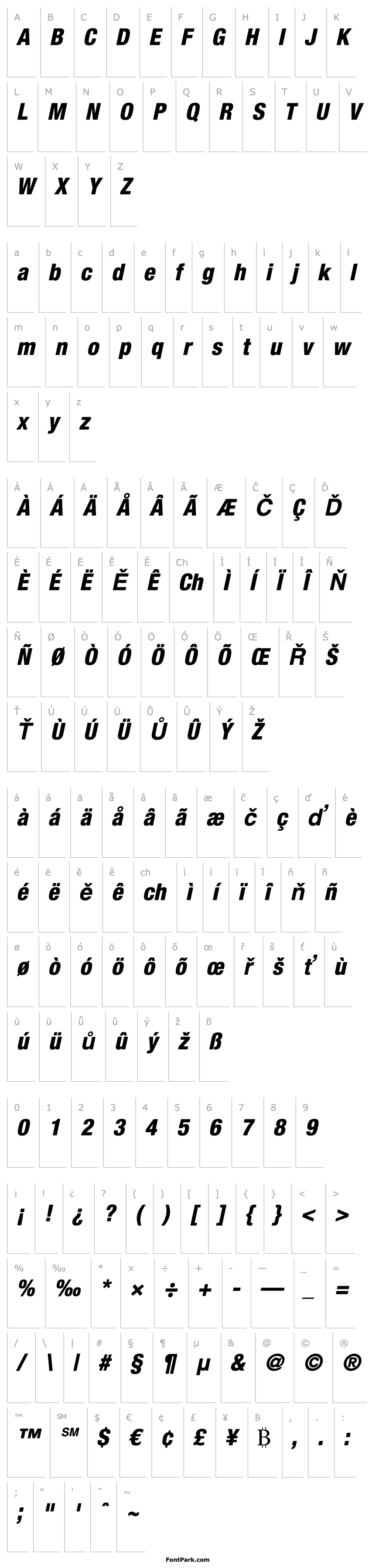 Overview Helvetica LT 87 Heavy Condensed Oblique