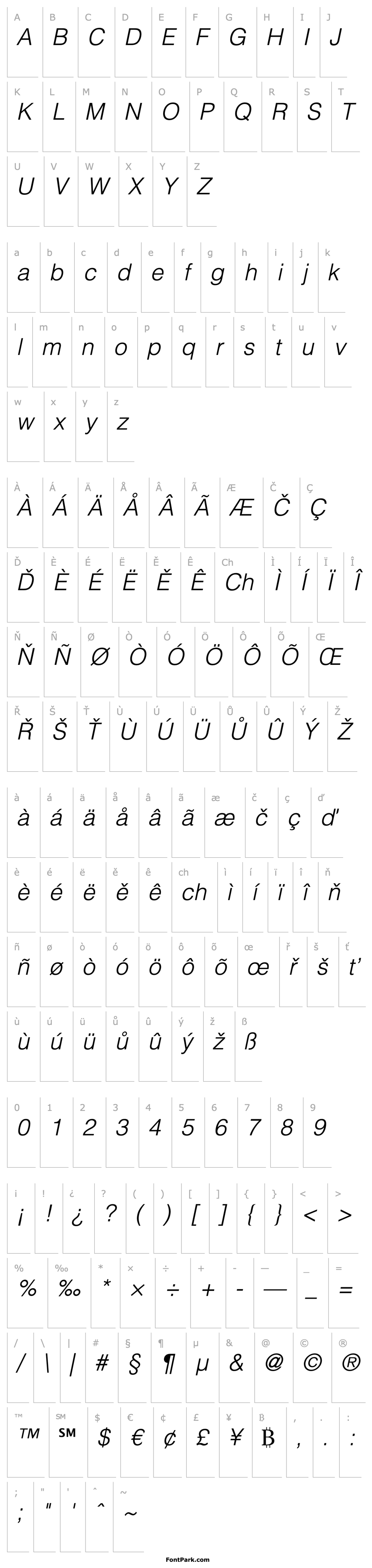 Overview Helvetica LT Light Oblique