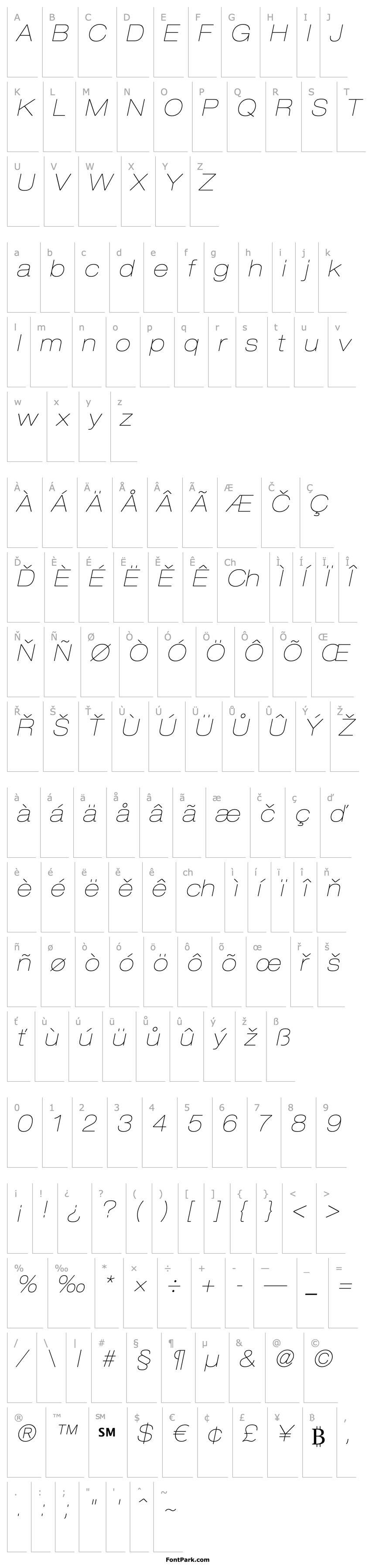 Overview Helvetica Neue LT Com 23 Ultra Light Extended Oblique