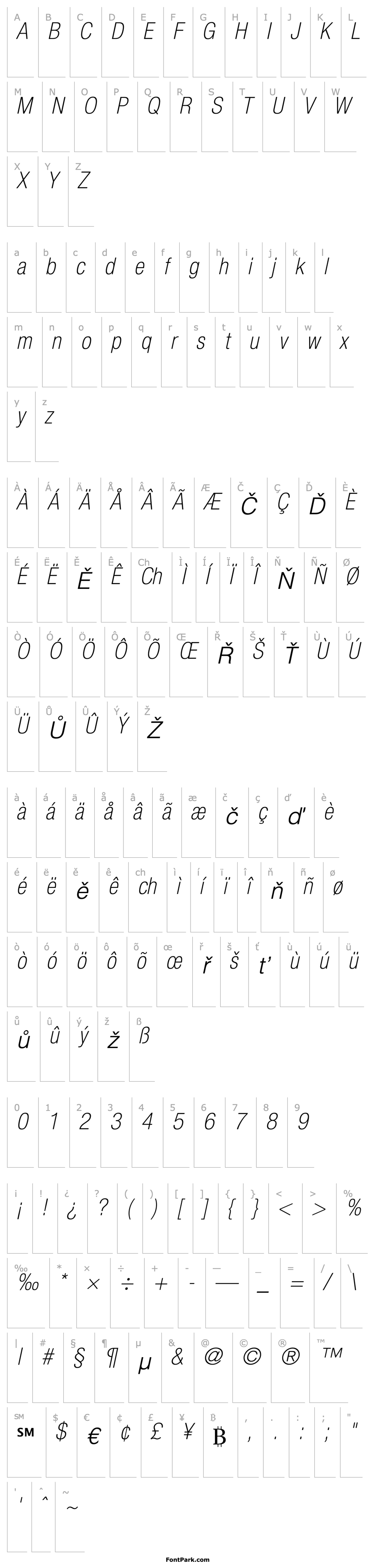 Přehled Helvetica37-CondensedThin Oblique