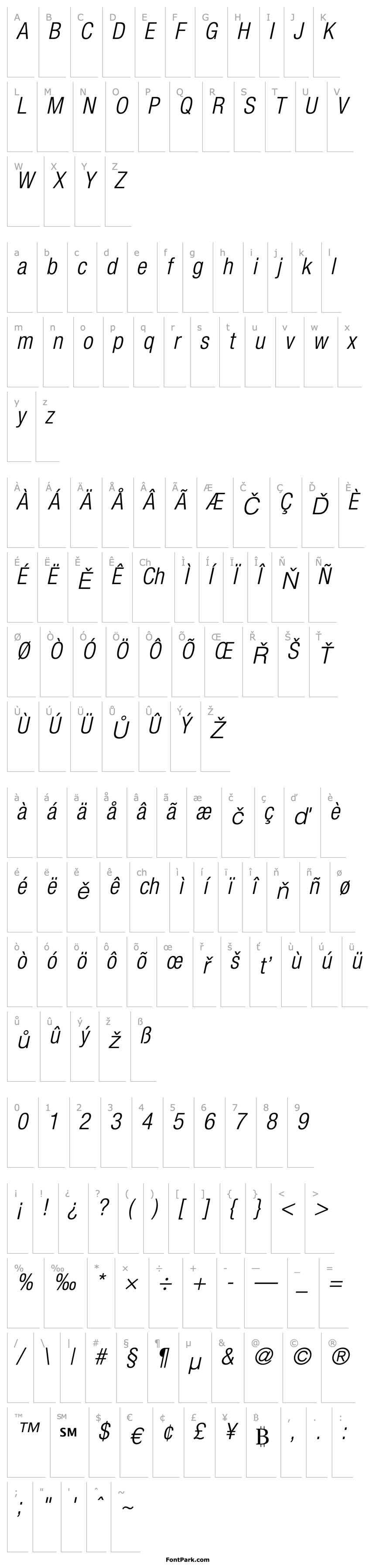 Overview Helvetica47-CondensedLight Oblique