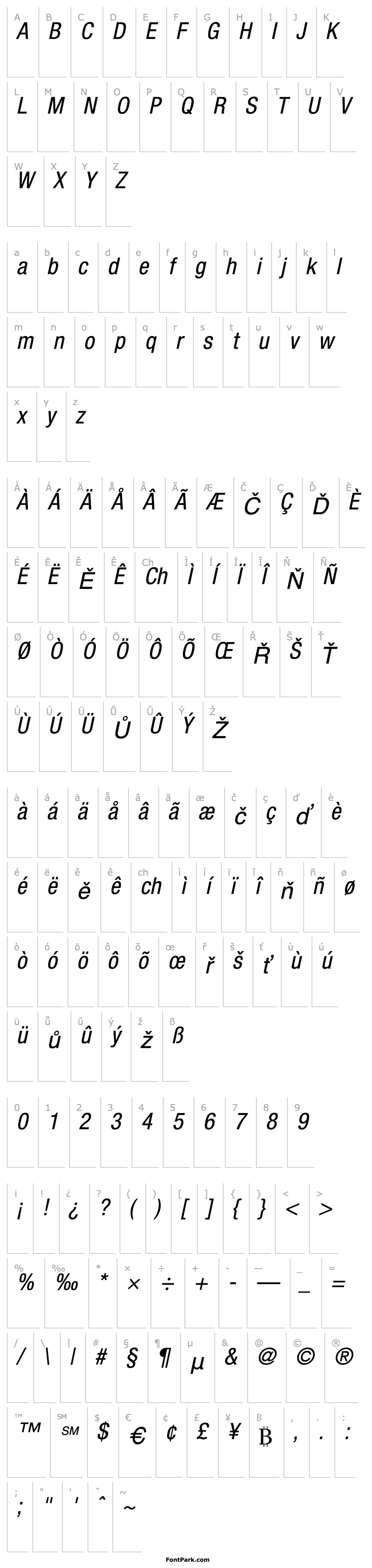 Přehled Helvetica57-Condensed Oblique