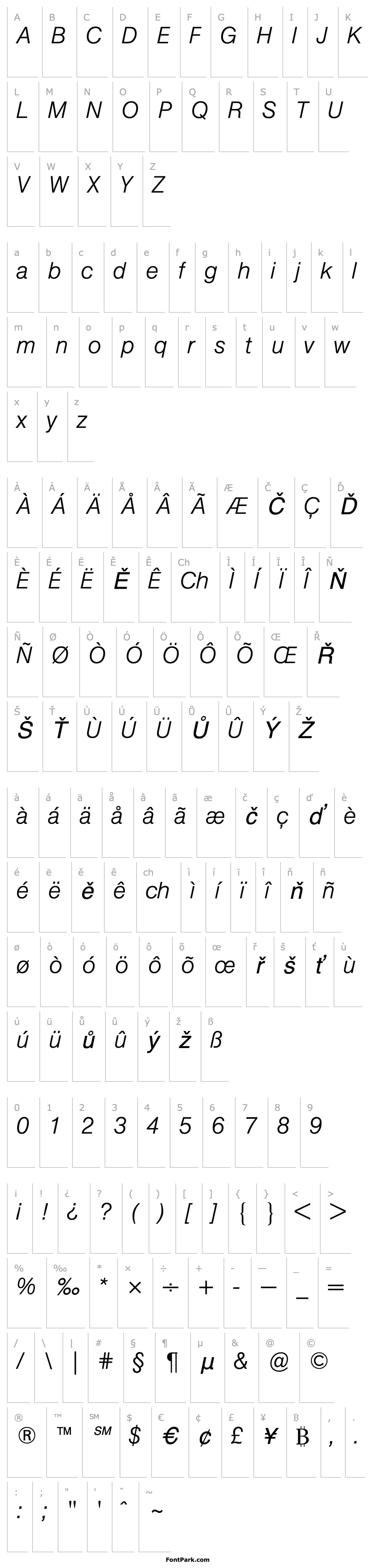 Overview HelveticaBQ-LightItalic