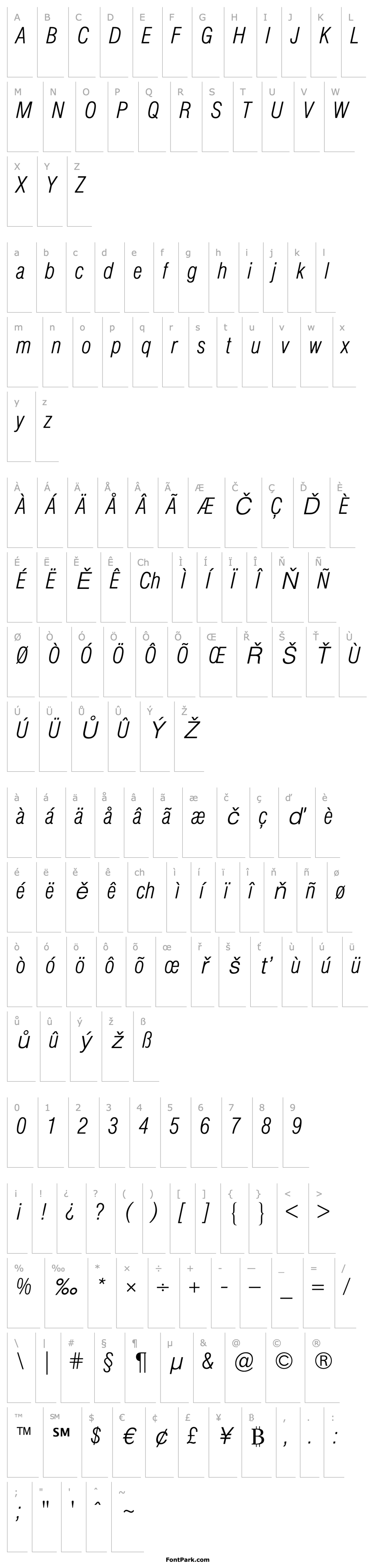 Overview HelveticaConBQ-ExtraLightItalic