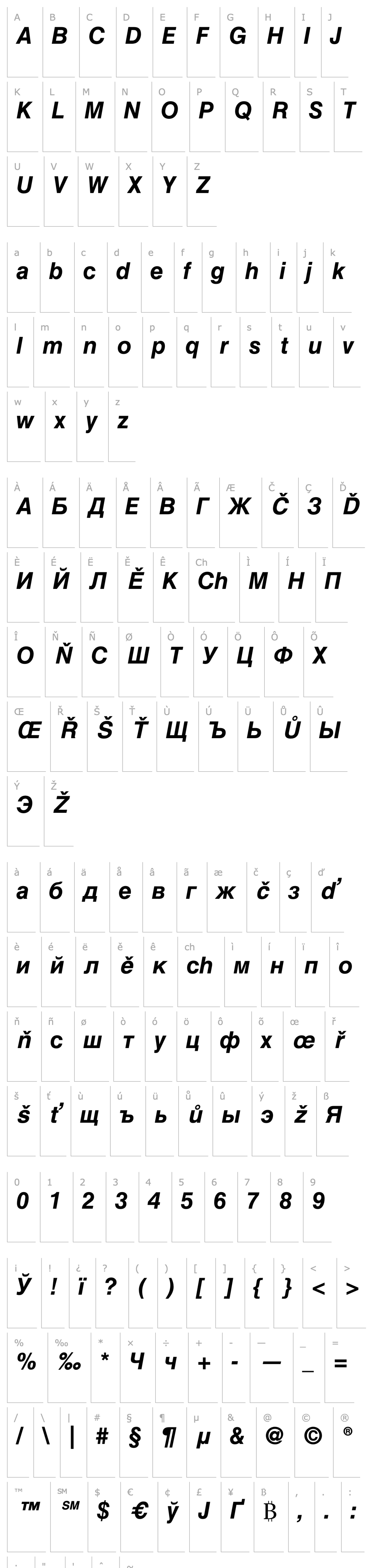 Overview HelveticaCyr-BoldInclined