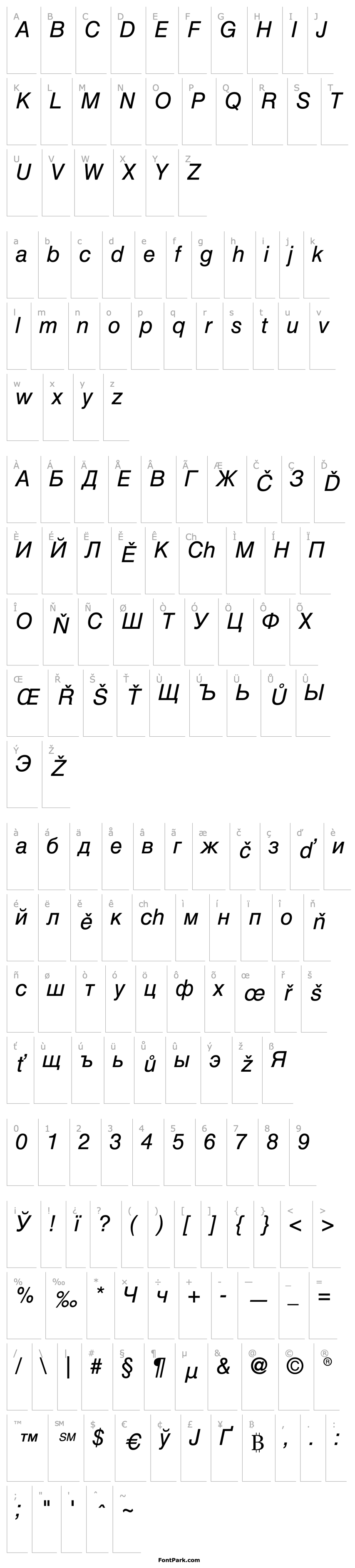 Overview HelveticaCyrillic-Inclined